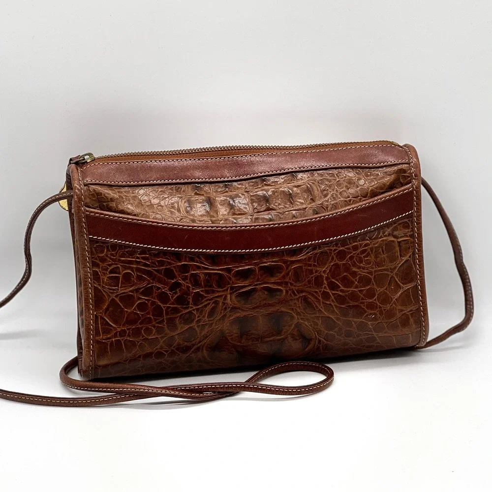 BRAHMIN Vintage Alligator Crossbody Bag Womens Brown Leather Embossed Crocodile - Picture 8 of 16